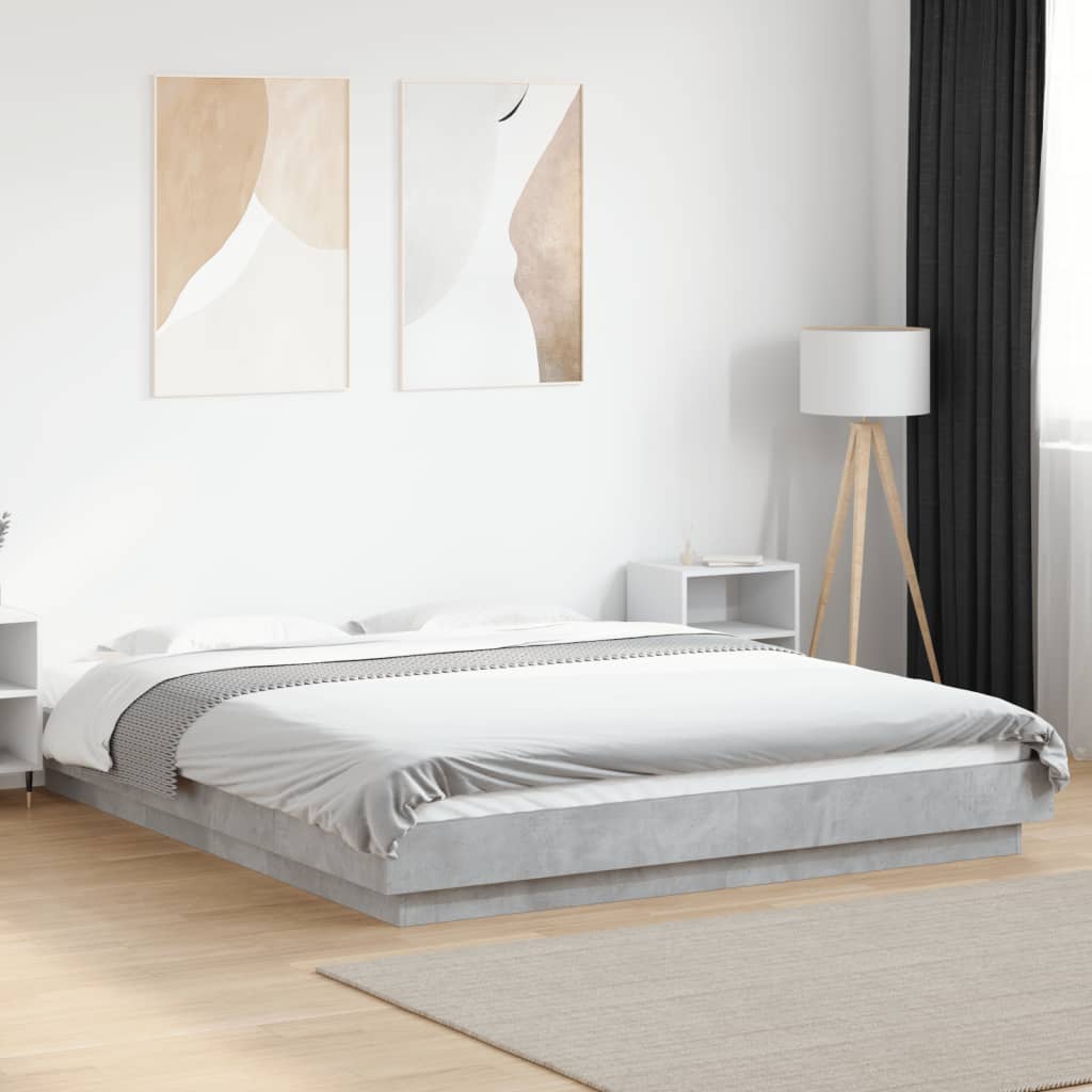 Bed Frame with LED Lights without Mattress Concrete Grey 150x200cm