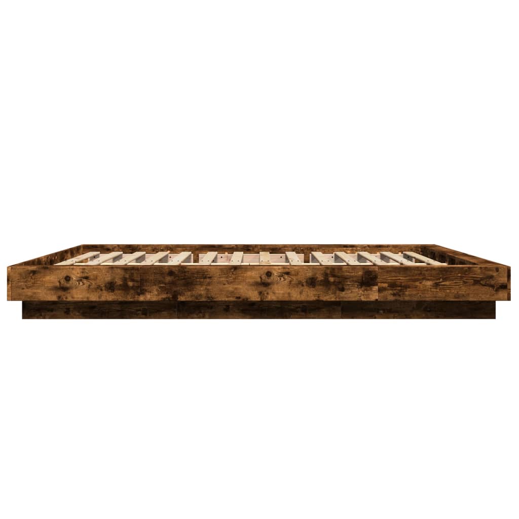 Bed Frame with LED Lights without Mattress Smoked Oak 150x200cm