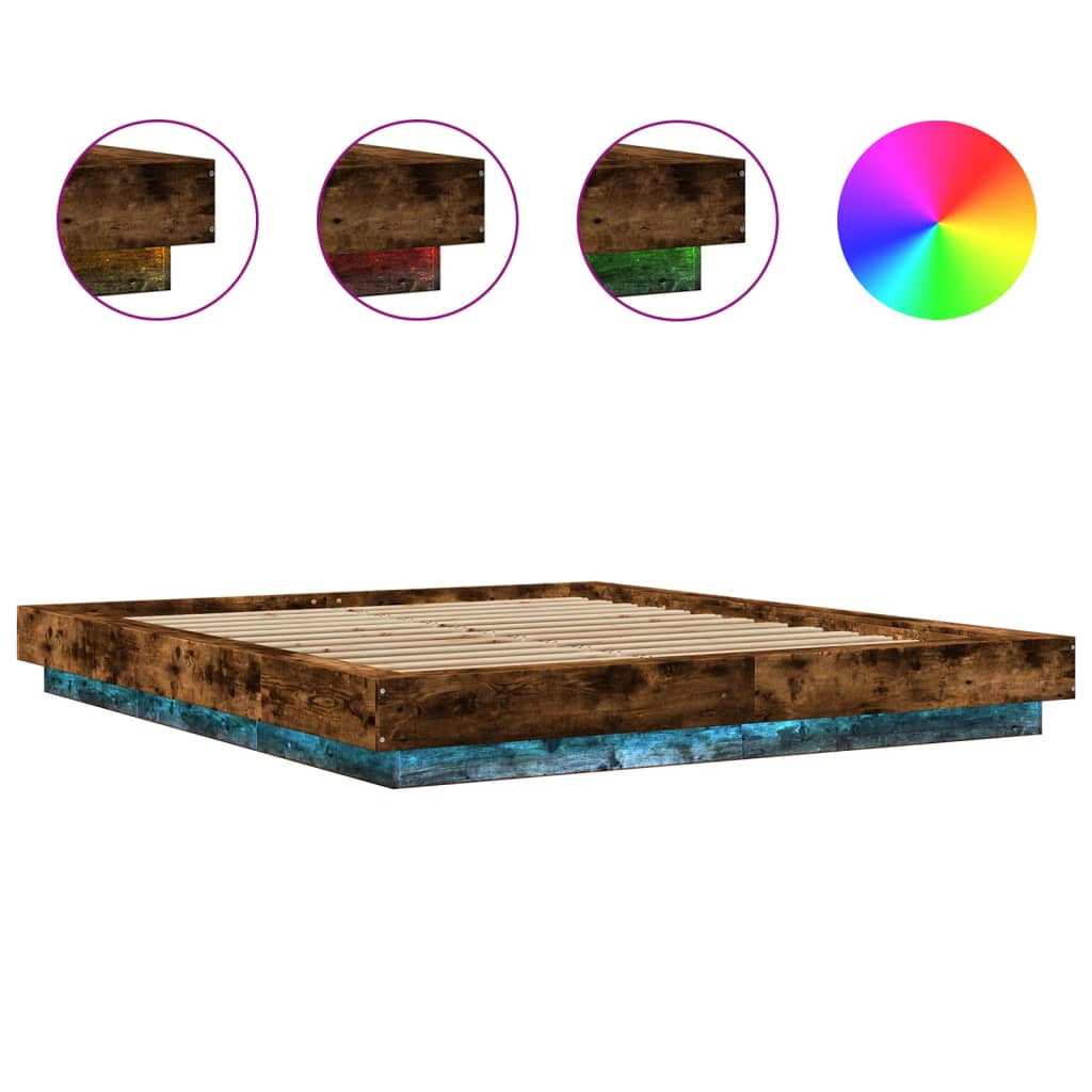 Bed Frame with LED Lights without Mattress Smoked Oak 150x200cm