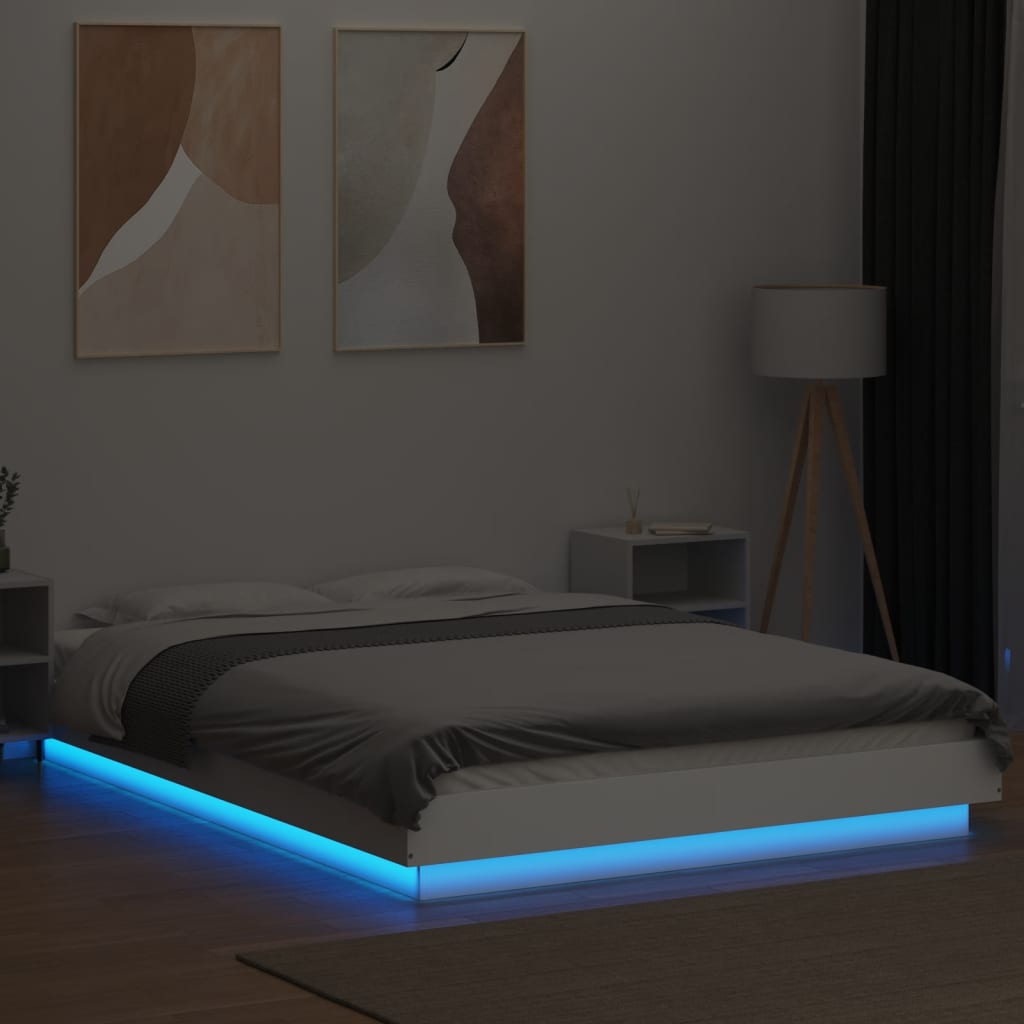 Bed Frame with LED Lights without Mattress White 140x200cm