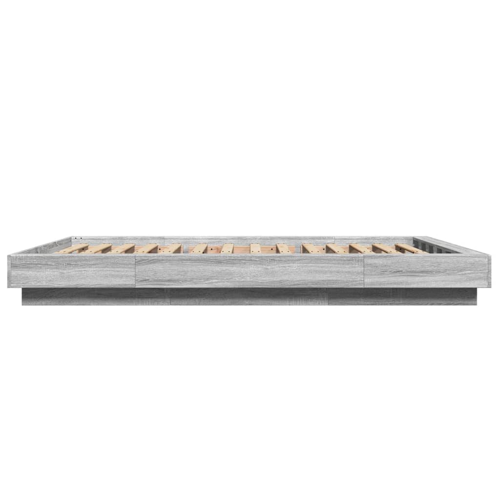 Bed Frame with LED Lights without Mattress Grey Sonoma 140x200cm