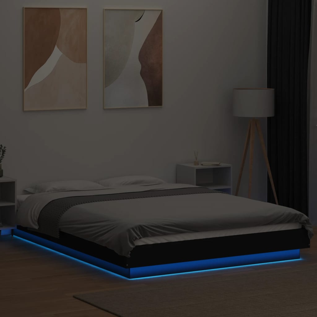 Bed Frame with LED Lights without Mattress Black 120x200cm