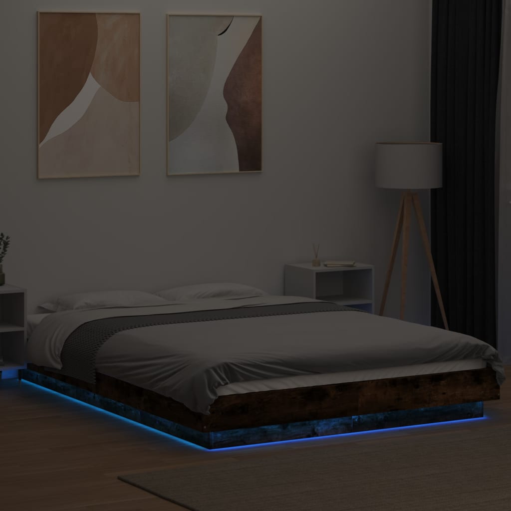 Bed Frame with LED Lights without Mattress Smoked Oak 120x200cm