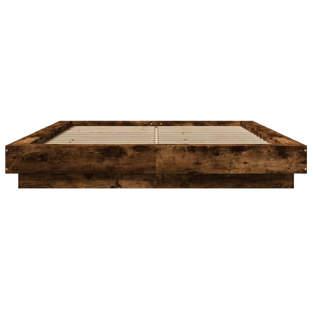 Bed Frame with LED Lights without Mattress Smoked Oak 120x200cm