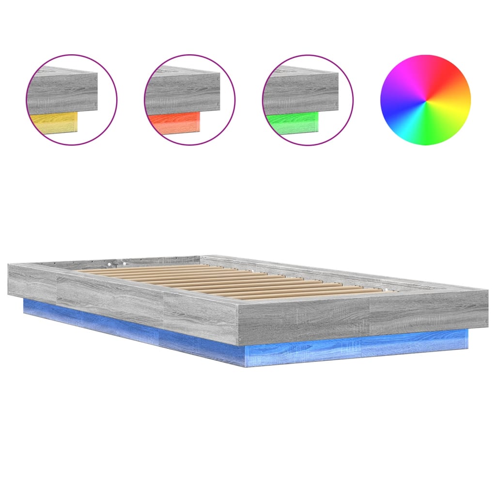Bed Frame with LED Lights without Mattress Grey Sonoma 100x200cm