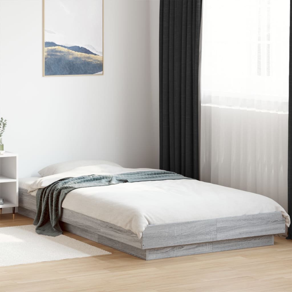 Bed Frame with LED Lights without Mattress Grey Sonoma 100x200cm