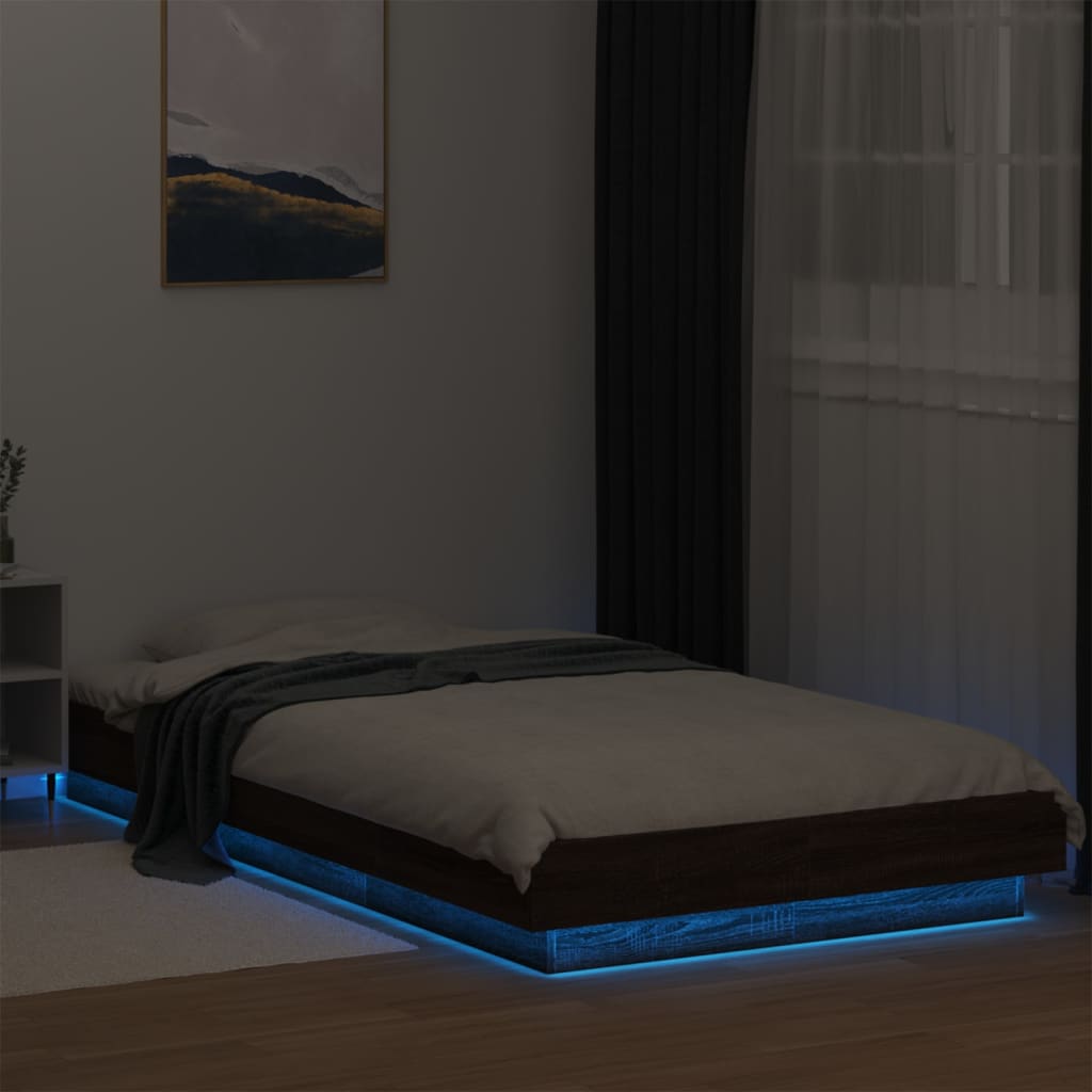 Bed Frame with LED Lights without Mattress Brown Oak 100x200cm