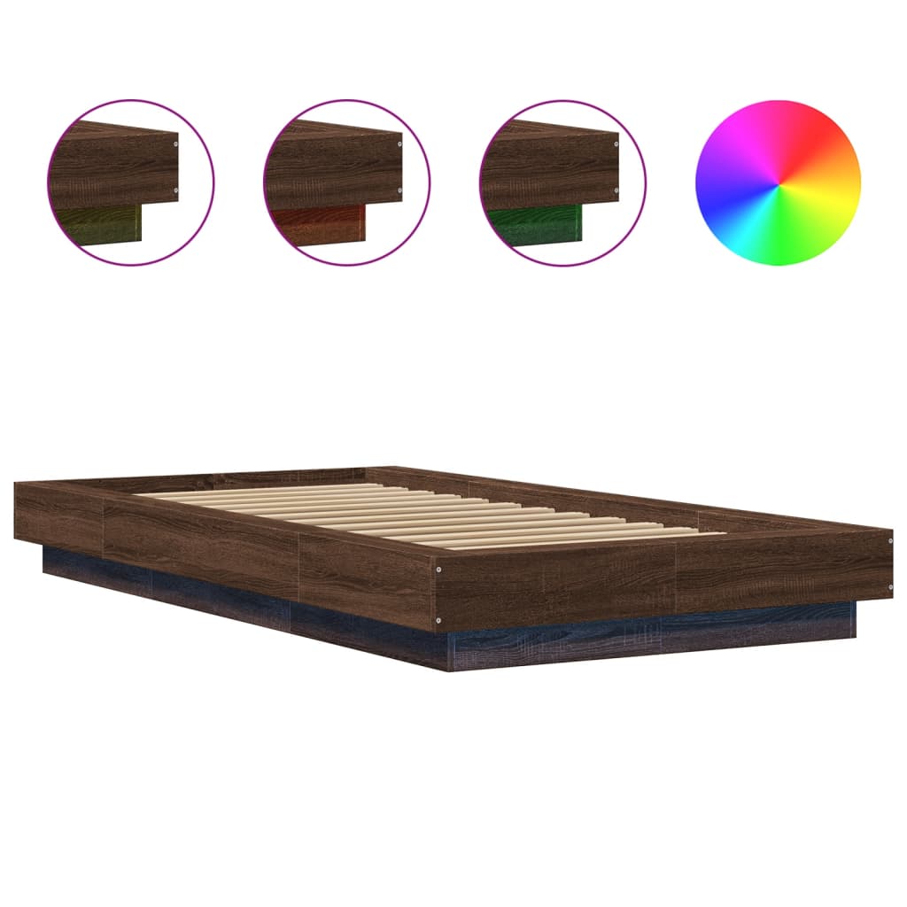 Bed Frame with LED Lights without Mattress Brown Oak 100x200cm
