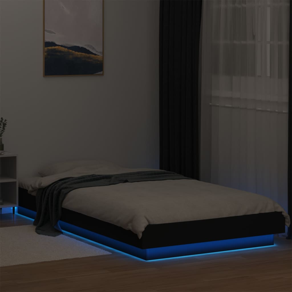Bed Frame with LED Lights without Mattress Black 90x200cm