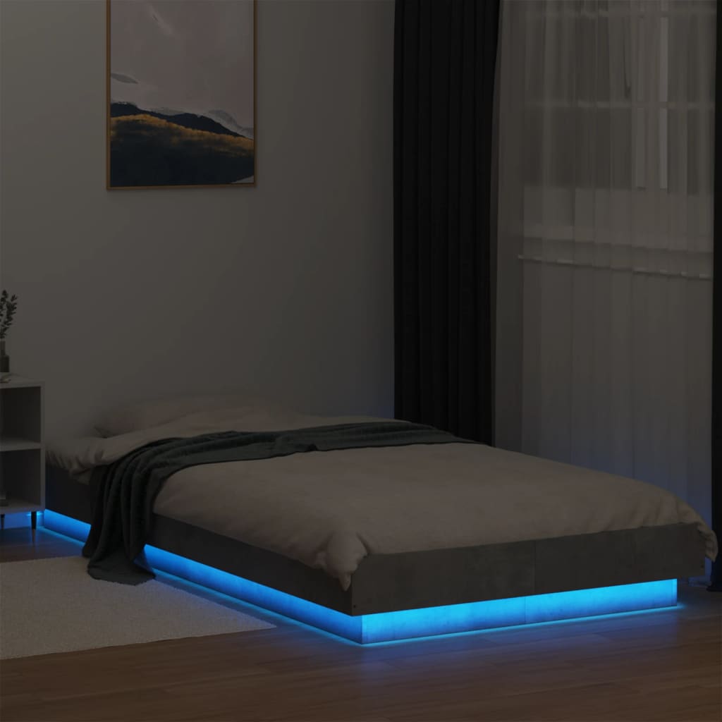 Bed Frame with LED Lights without Mattress Concrete Grey 90x200cm