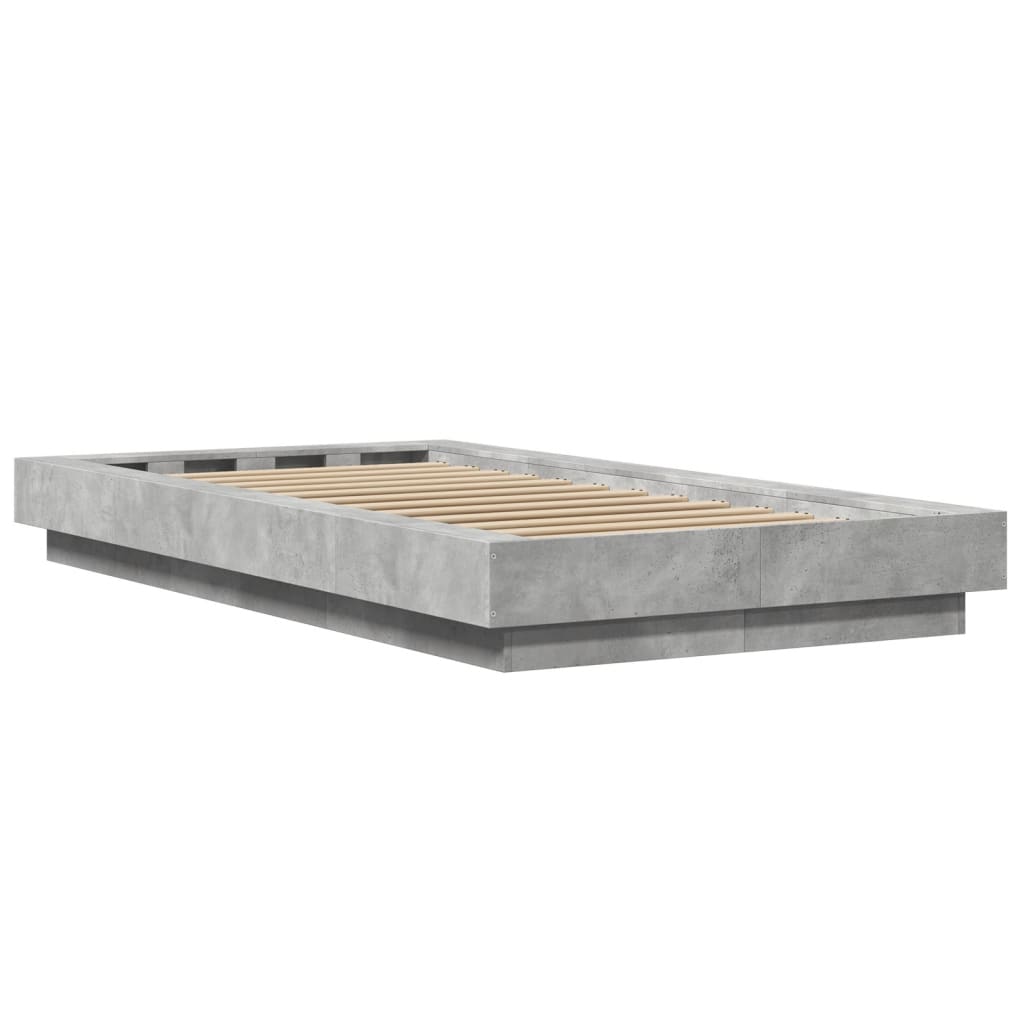 Bed Frame with LED Lights without Mattress Concrete Grey 90x200cm