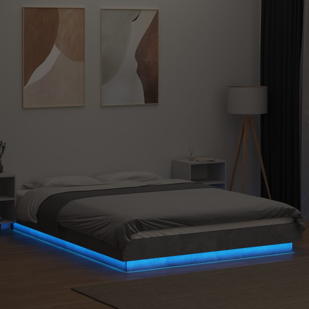 Bed Frame with LED Lights without Mattress Concrete Grey 140x190cm