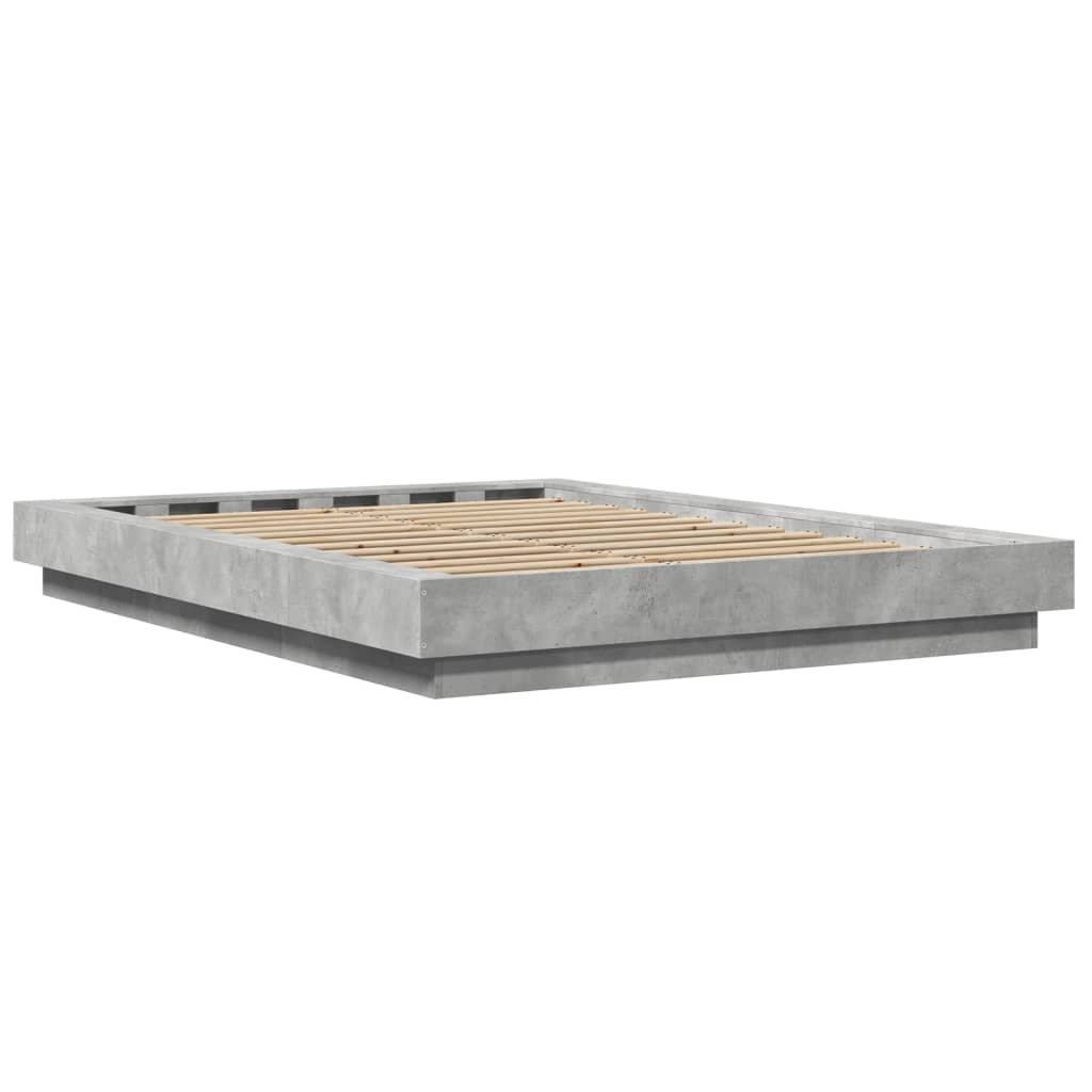 Bed Frame with LED Lights without Mattress Concrete Grey 140x190cm