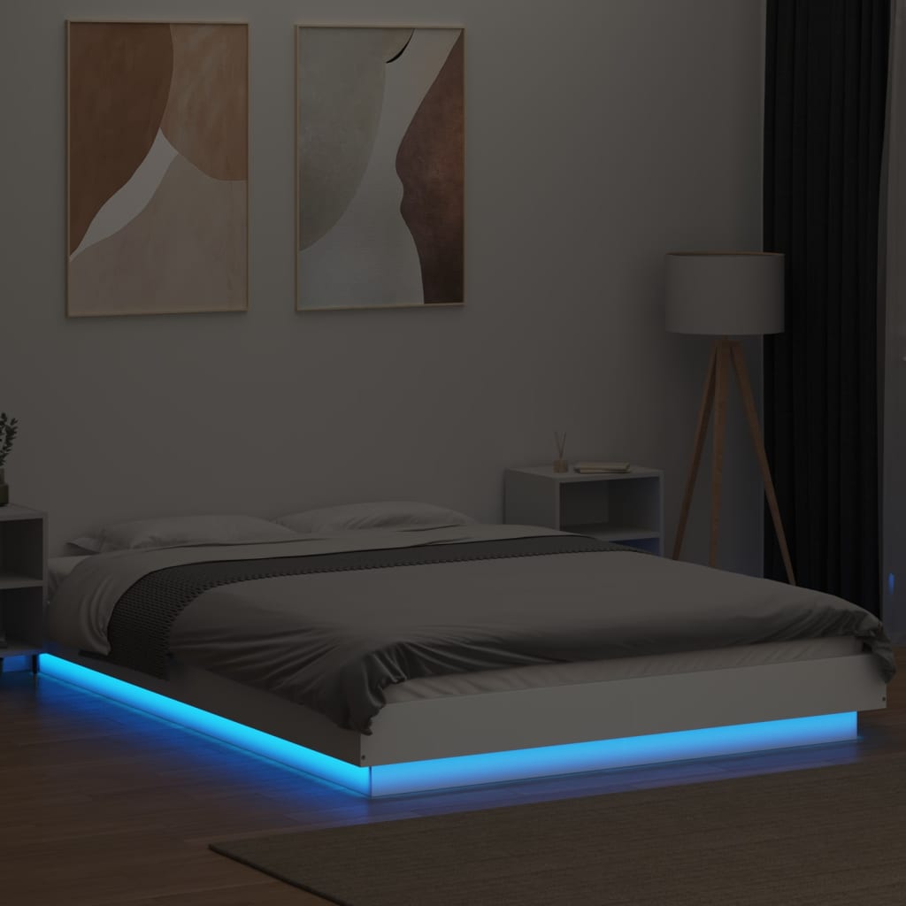Bed Frame with LED Lights without Mattress White 135x190cm
