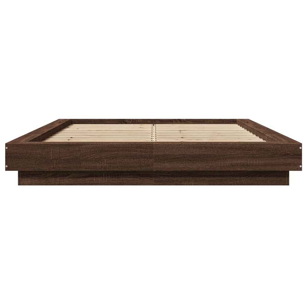 Bed Frame with LED Lights without Mattress Brown Oak 135x190cm