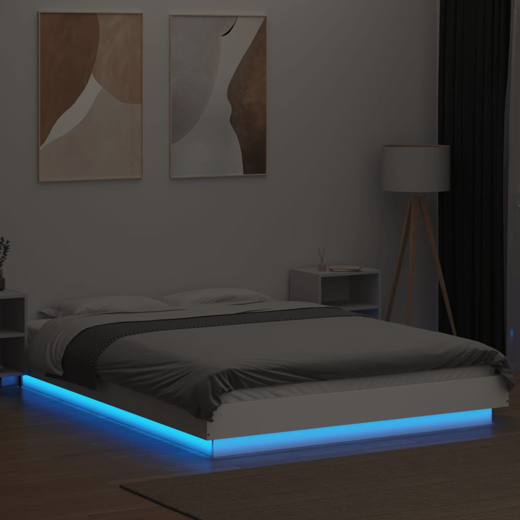 Bed Frame with LED Lights without Mattress White 120x190cm