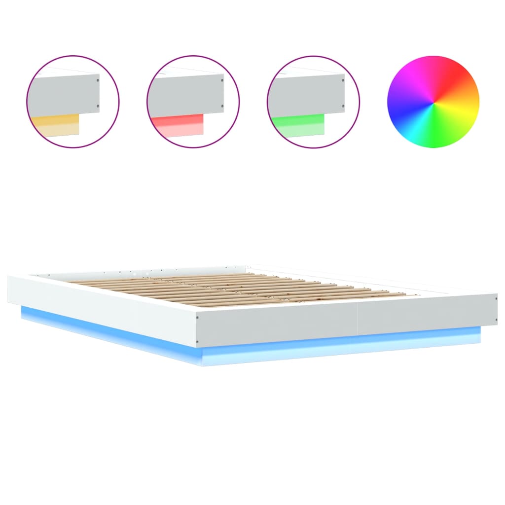 Bed Frame with LED Lights without Mattress White 120x190cm