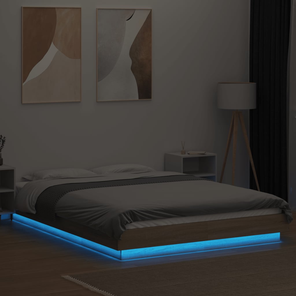 Bed Frame with LED Lights without Mattress Sonoma Oak 120x190cm