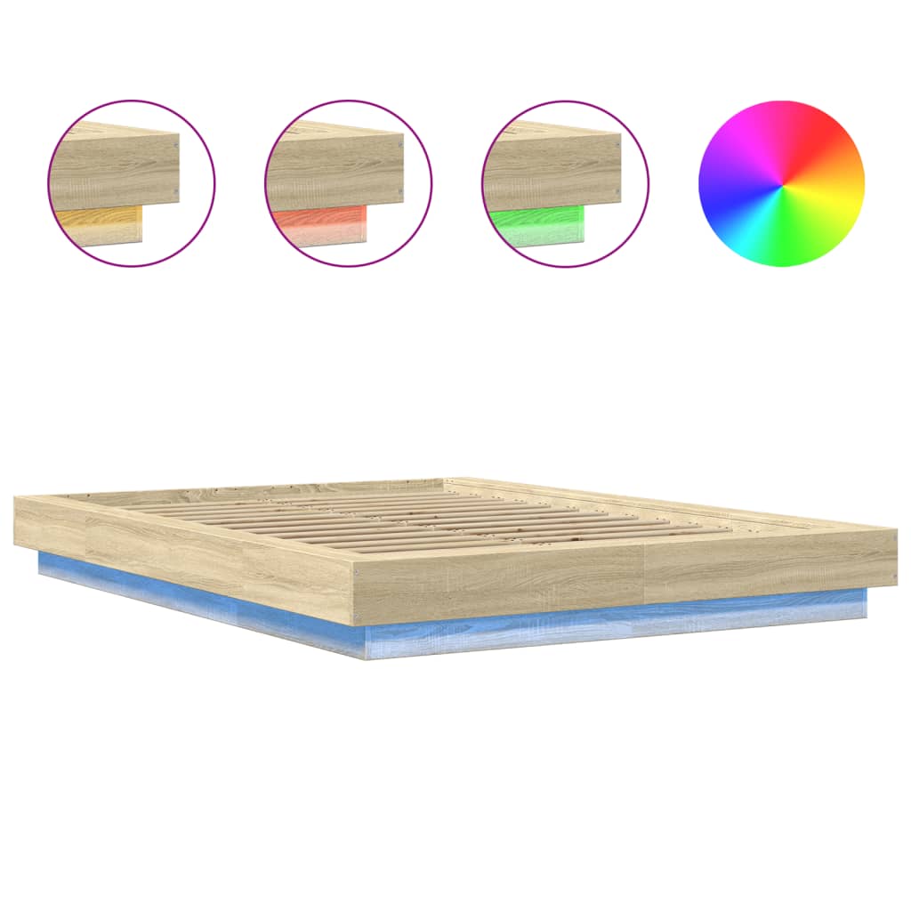 Bed Frame with LED Lights without Mattress Sonoma Oak 120x190cm