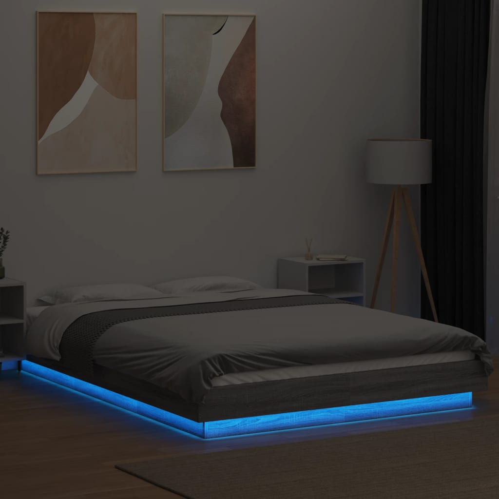 Bed Frame with LED Lights without Mattress Grey Sonoma 120x190cm