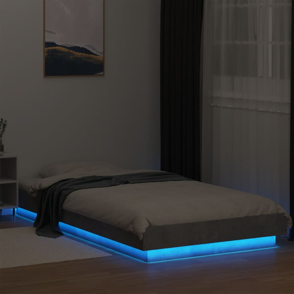 Bed Frame with LED Lights without Mattress Concrete Grey 90x190cm