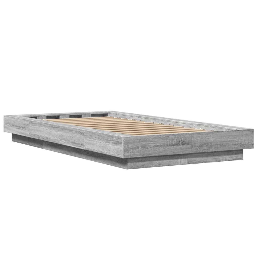 Bed Frame with LED Lights without Mattress Grey Sonoma 90x190cm