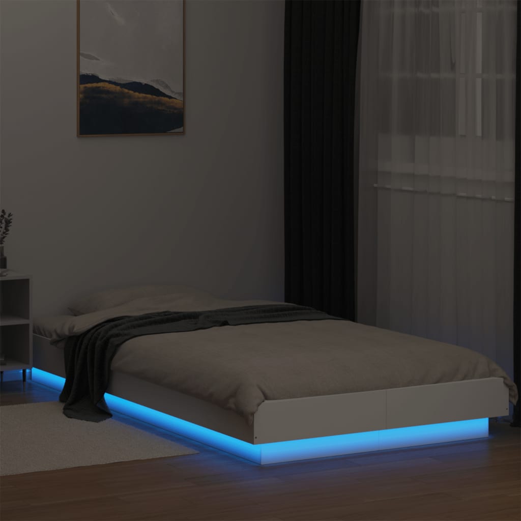 Bed Frame with LED Lights without Mattress White 75x190cm