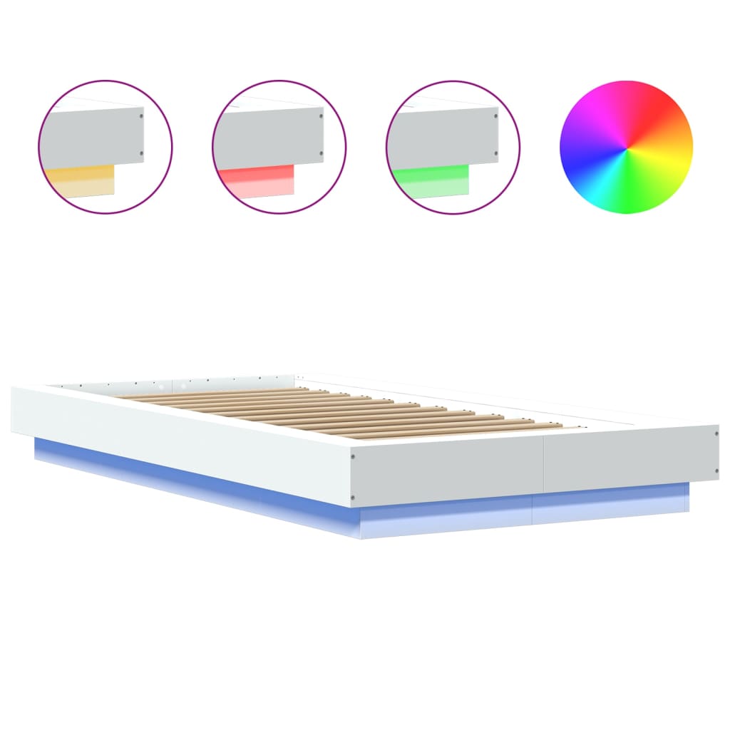 Bed Frame with LED Lights without Mattress White 75x190cm