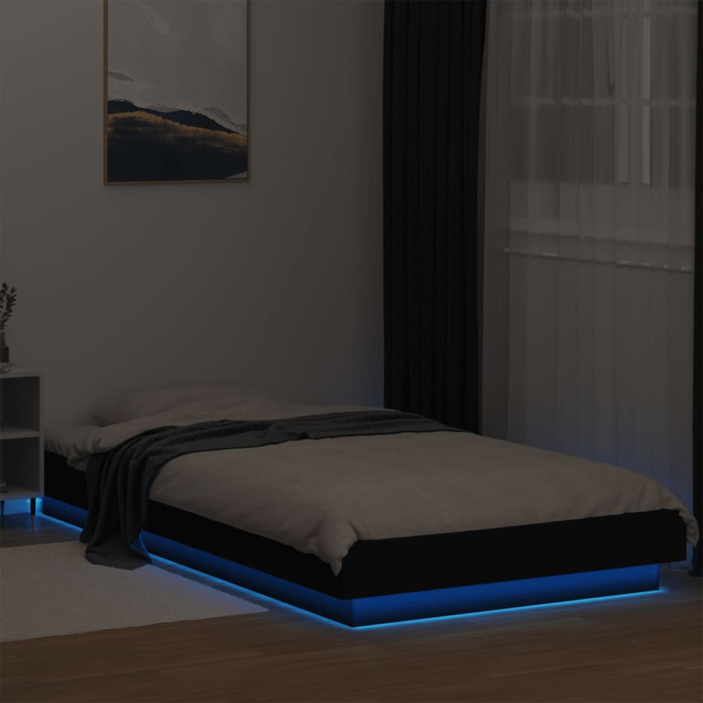 Bed Frame with LED Lights without Mattress Black 75x190cm