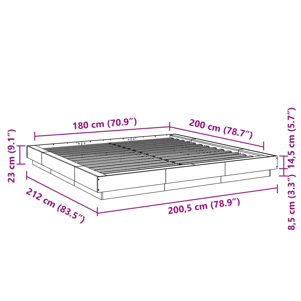 Bed Frame without Mattress Concrete Grey 180x200 cm Super King