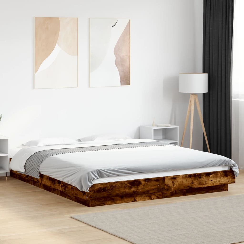 Bed Frame without Mattress Smoked Oak 150x200 cm King Size