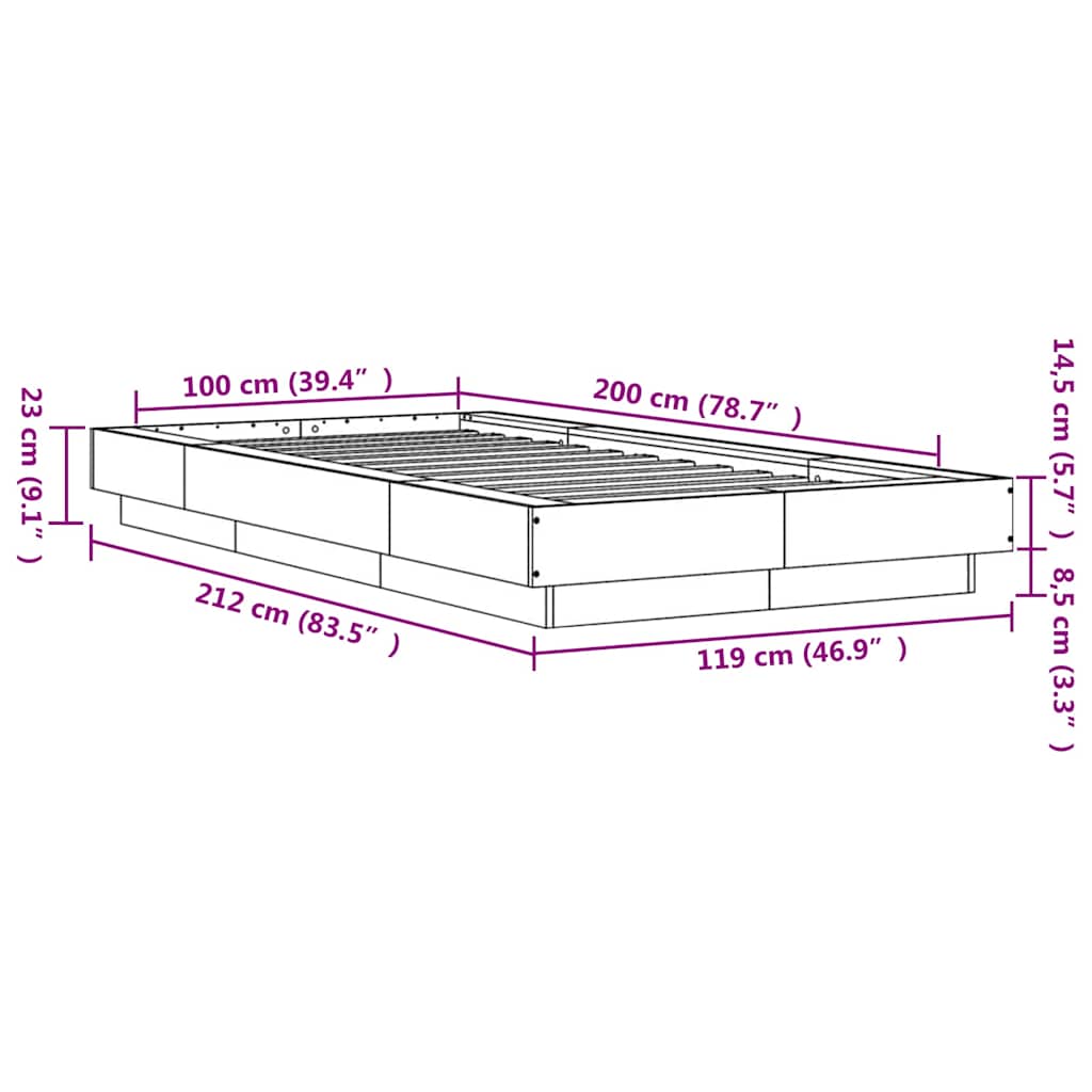Bed Frame without Mattress Grey Sonoma 100x200 cm