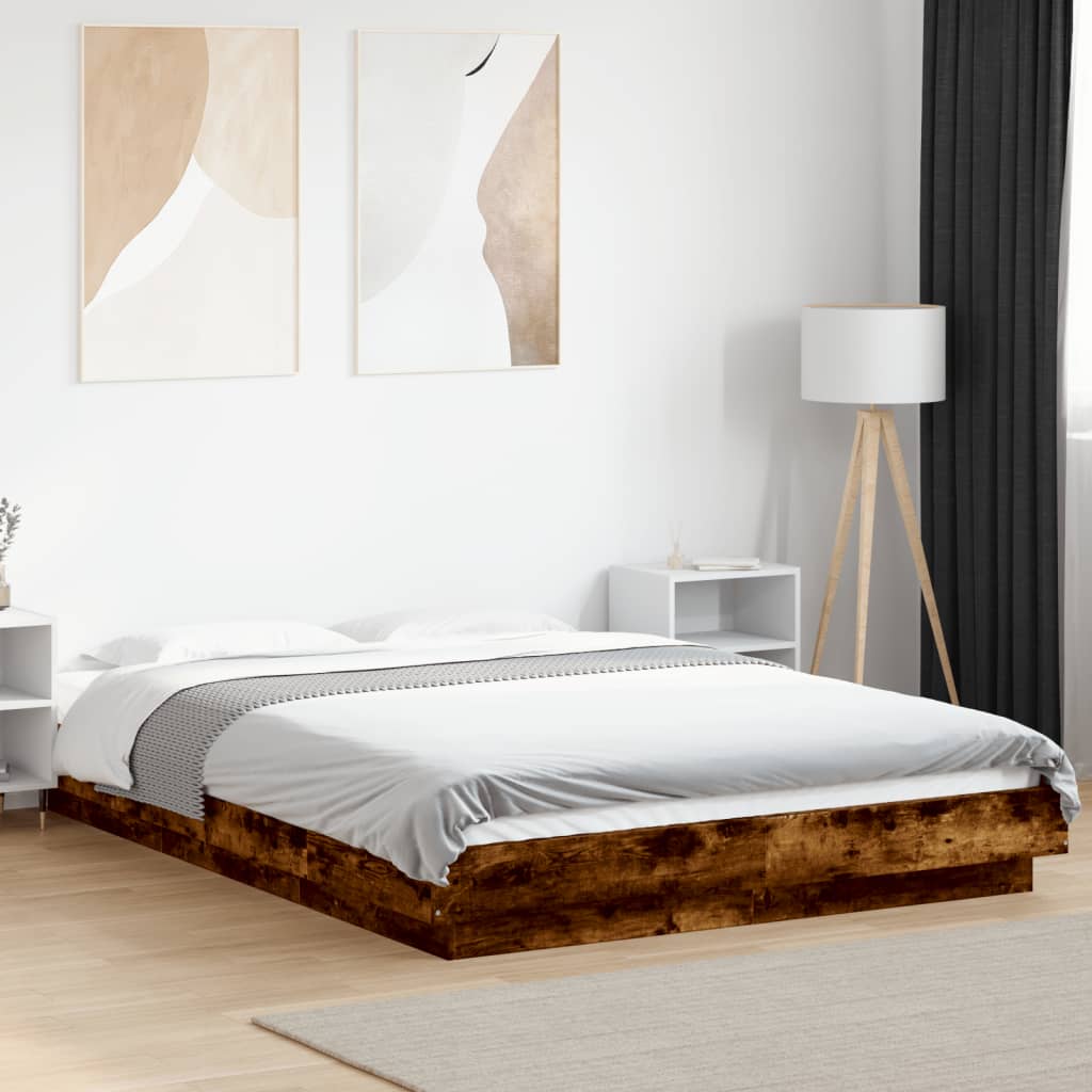 Bed Frame without Mattress Smoked Oak 140x190 cm