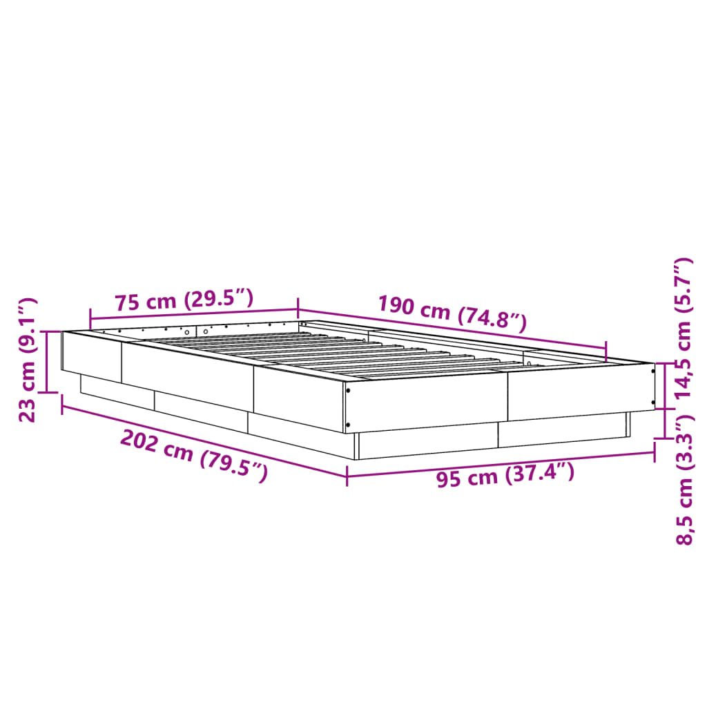Bed Frame without Mattress White 75x190 cm Small Single