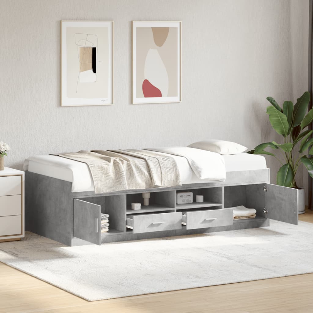Daybed with Drawers without Mattress Concrete Grey 100x200 cm