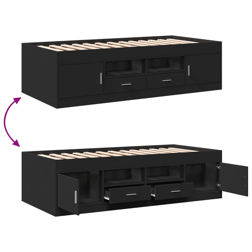 Daybed with Drawers without Mattress Black 90x200 cm