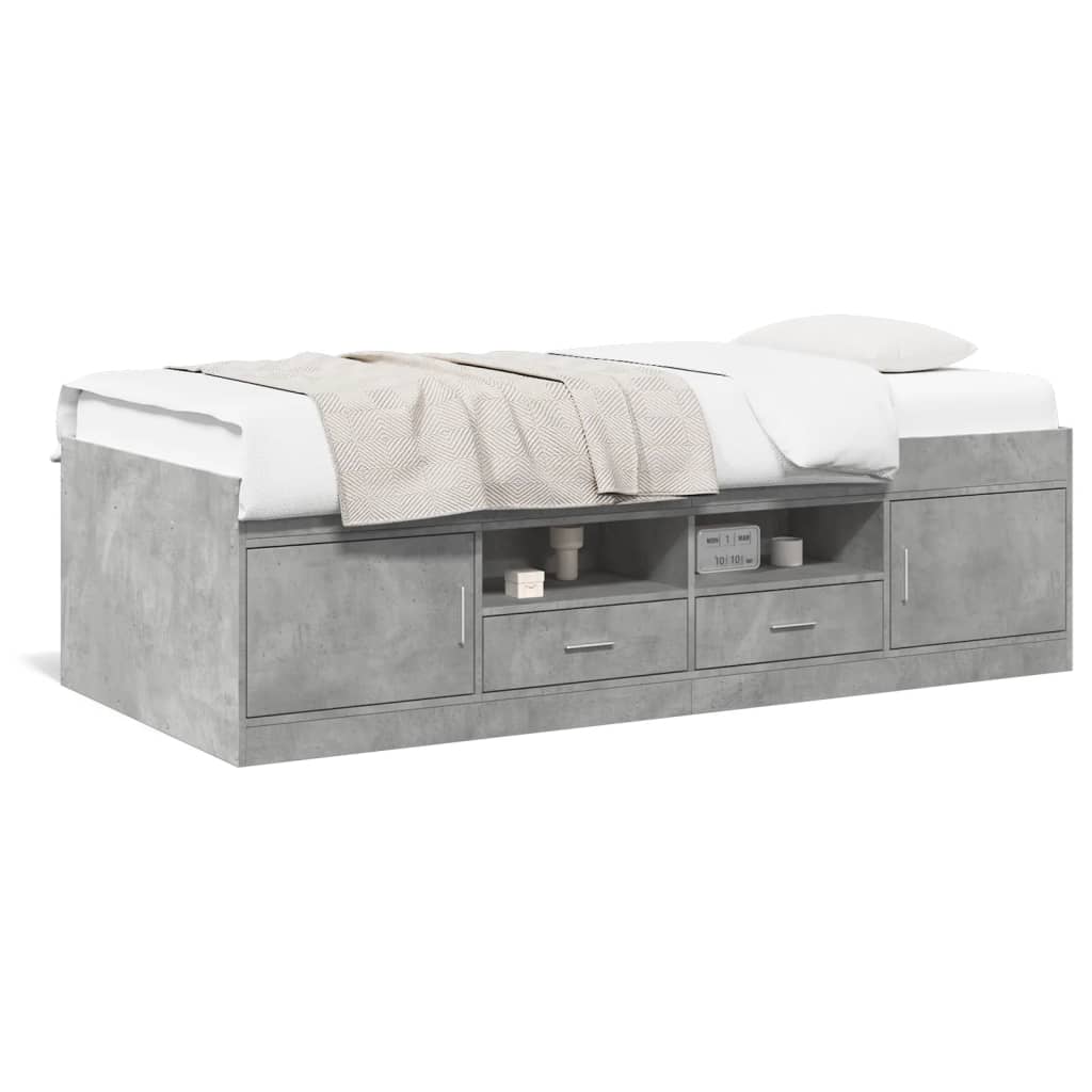 Daybed with Drawers without Mattress Concrete Grey 90x200 cm
