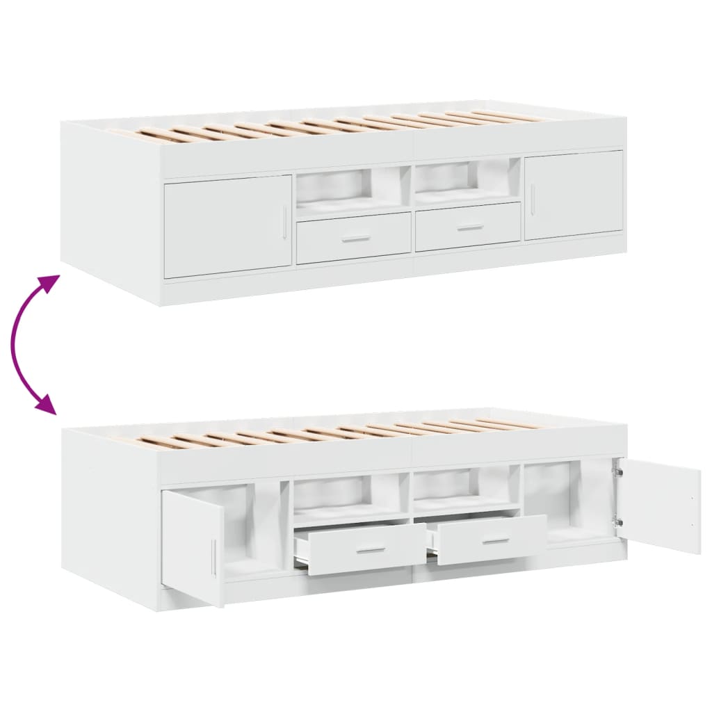 Daybed with Drawers without Mattress White 90x190 cm Single