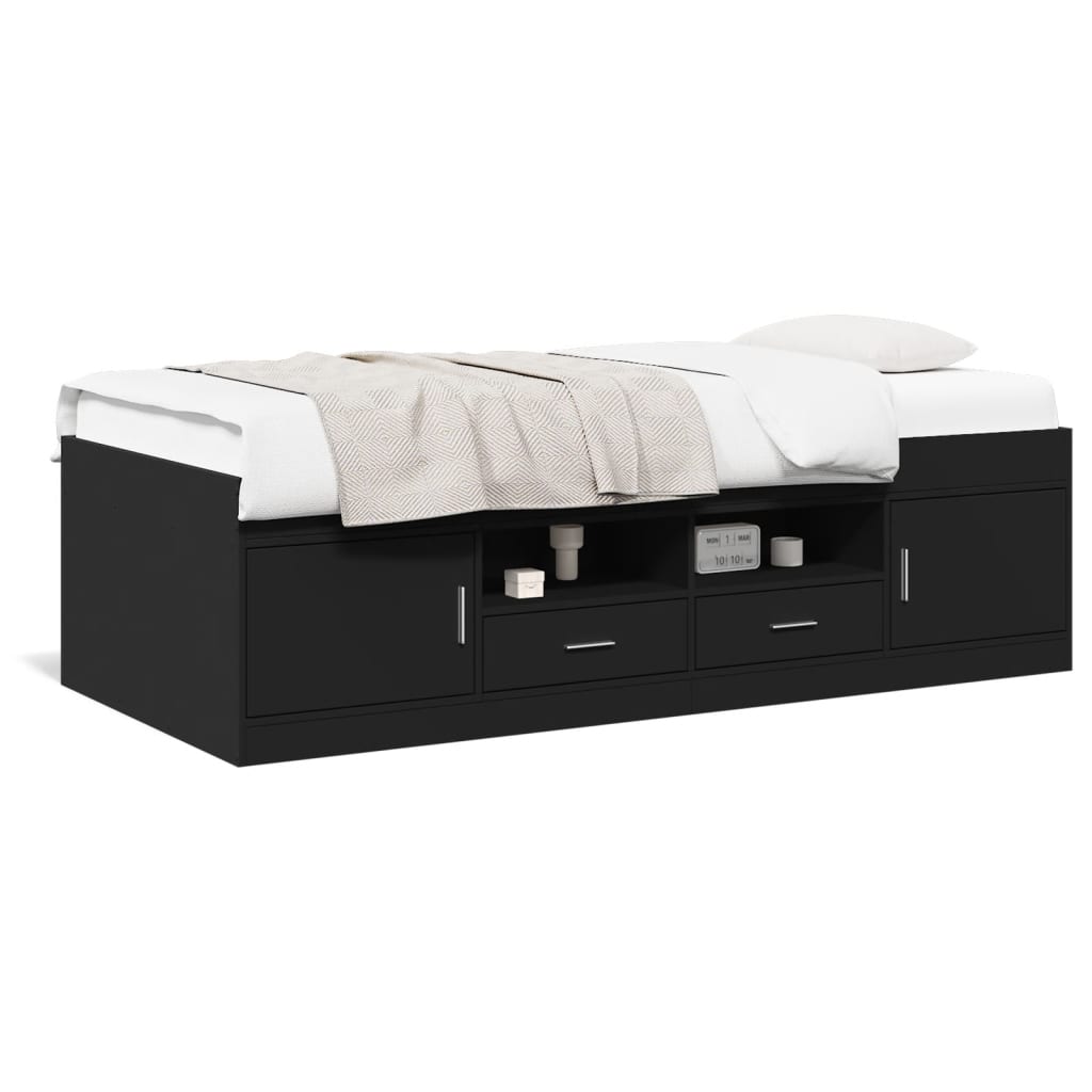 Daybed with Drawers without Mattress Black 90x190 cm Single