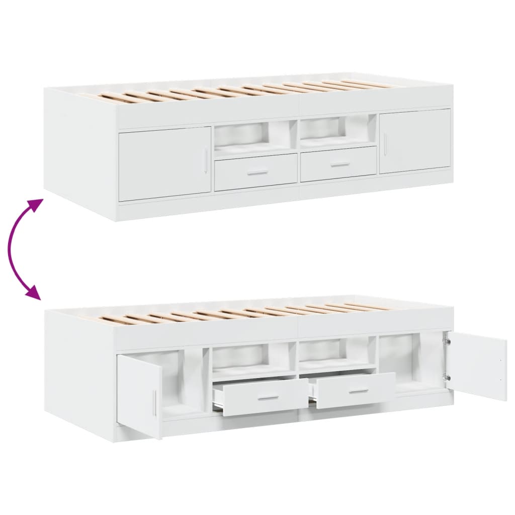 Daybed with Drawers without Mattress White 75x190 cm Small Single