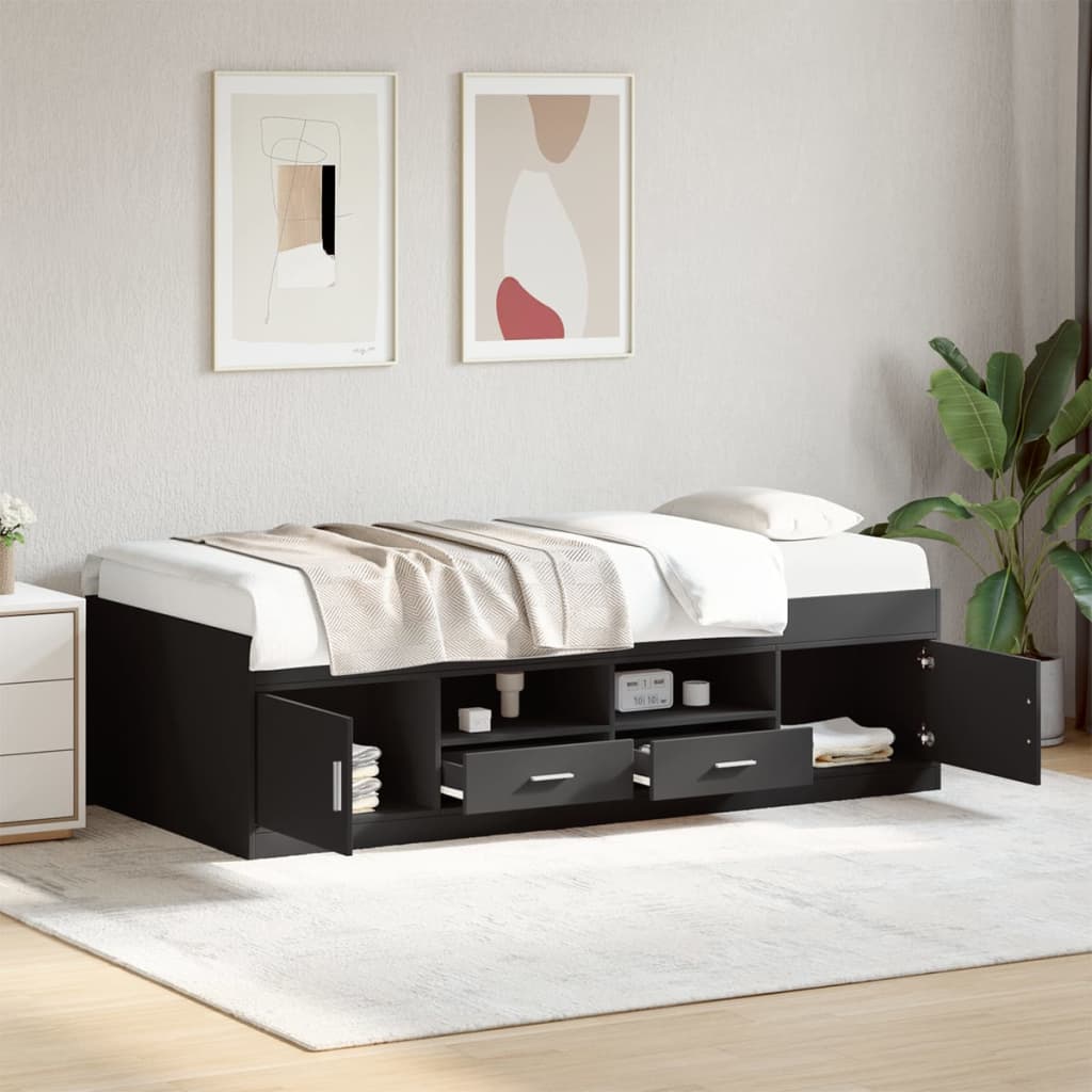 Daybed with Drawers without Mattress Black 75x190 cm Small Single