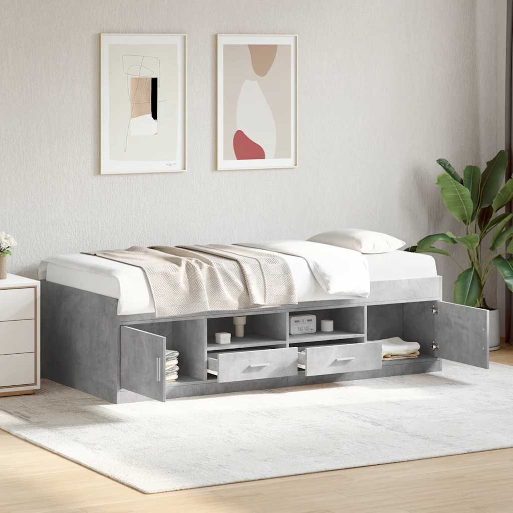 Daybed with Drawers without Mattress Concrete Grey 75x190 cm Small Single