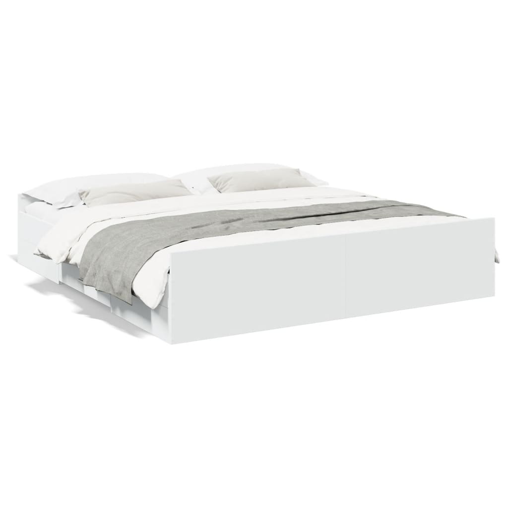 Bed Frame with Drawers without Mattress White 200x200 cm