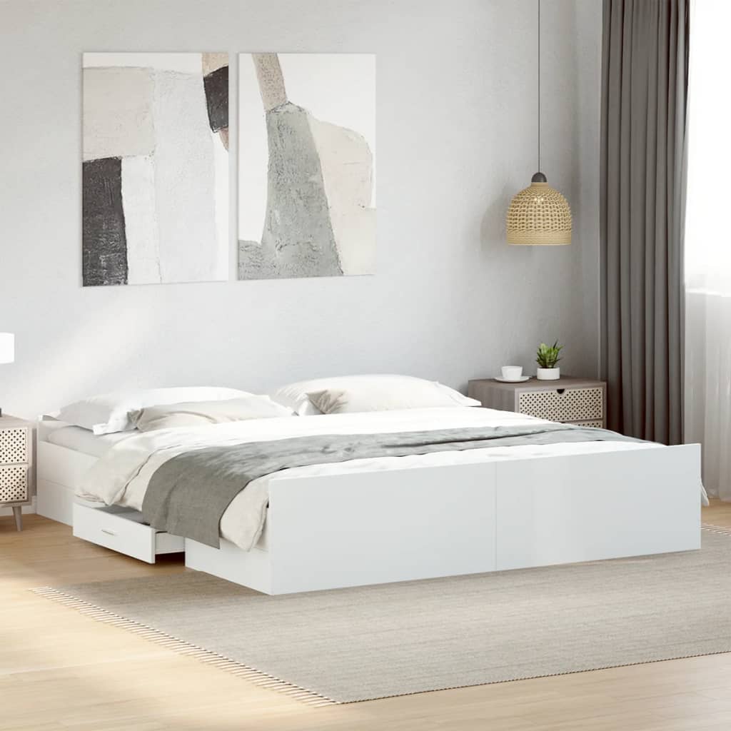 Bed Frame with Drawers without Mattress White 200x200 cm
