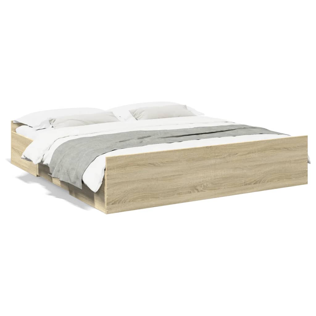 Bed Frame with Drawers without Mattress Sonoma Oak 200x200 cm