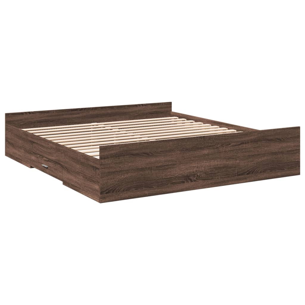 Bed Frame with Drawers without Mattress Brown Oak 200x200 cm