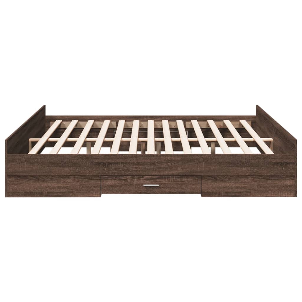 Bed Frame with Drawers without Mattress Brown Oak 200x200 cm