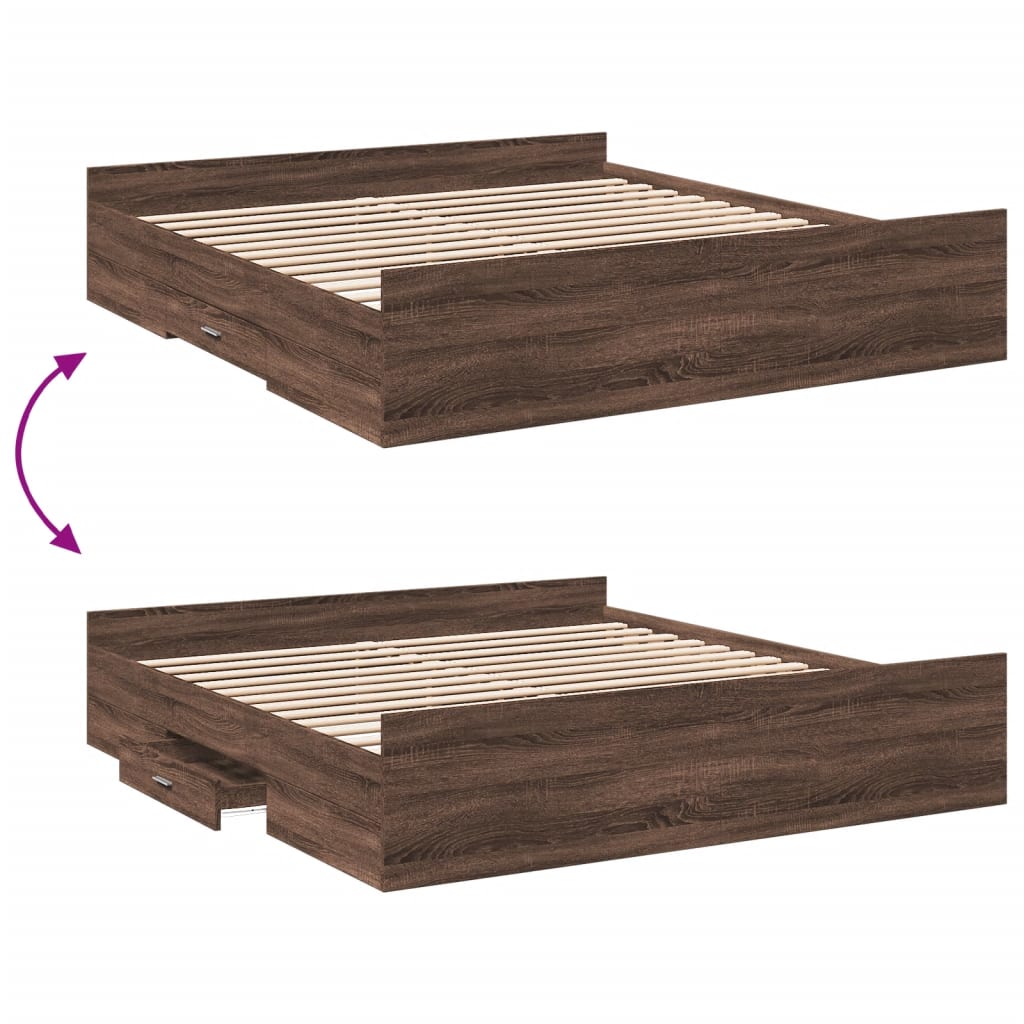 Bed Frame with Drawers without Mattress Brown Oak 200x200 cm
