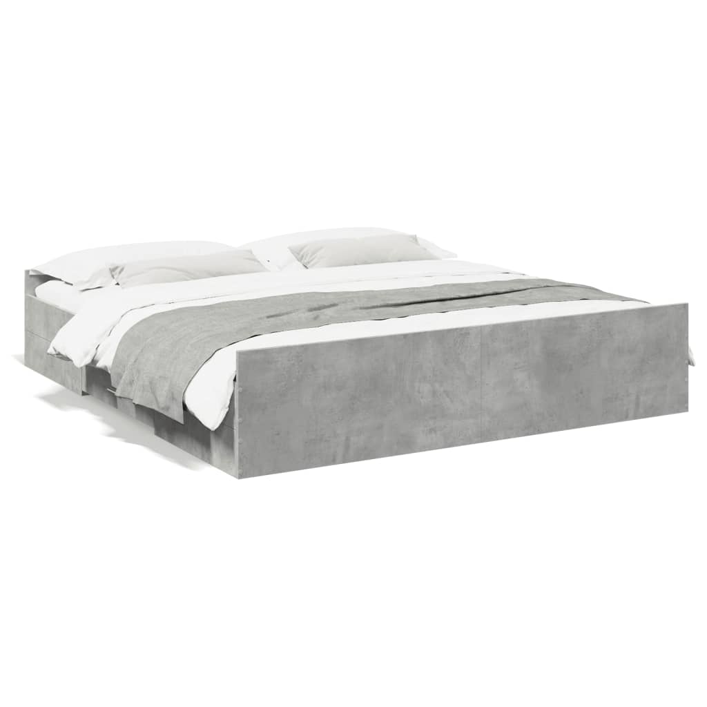 Bed Frame with Drawers without Mattress Concrete Grey 180x200 cm Super King