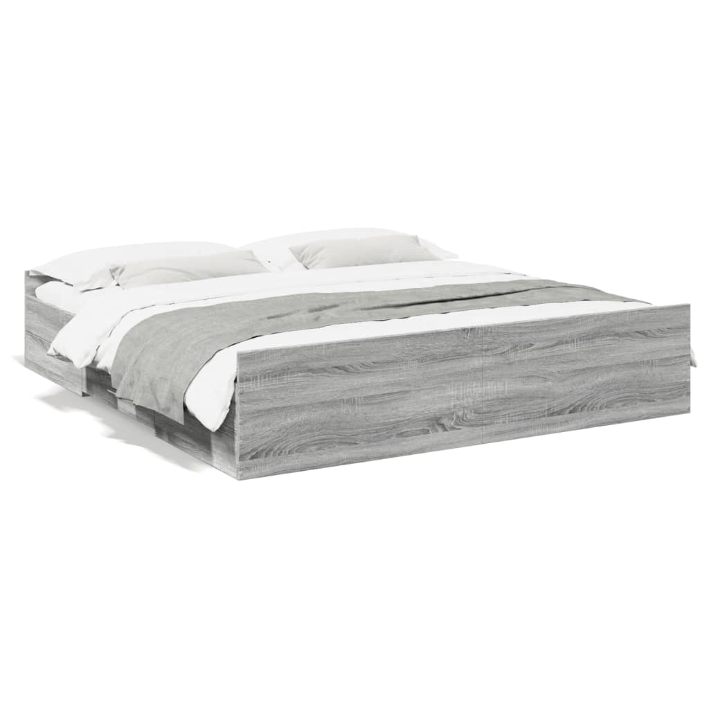 Bed Frame with Drawers without Mattress Grey Sonoma 180x200 cm Super King